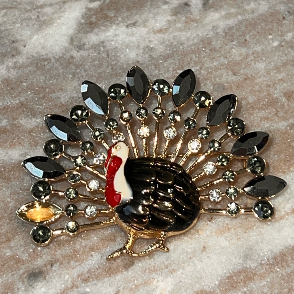 Elegant Peacock Brooch with Gem Accents -NAPIER BRAND